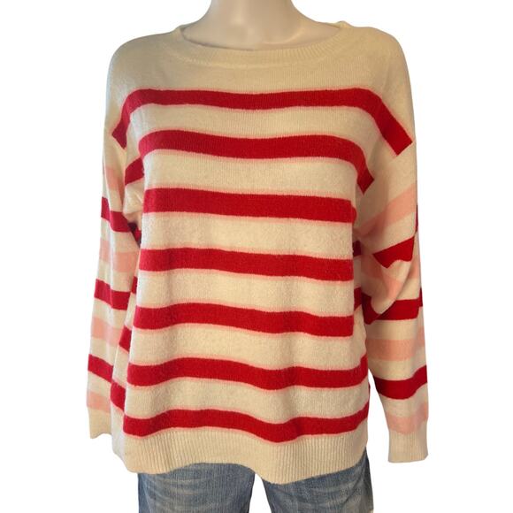 FRNCH La Maille Super Soft Red Pink Striped Pullover Sweater Size M/L - Picture 2 of 6